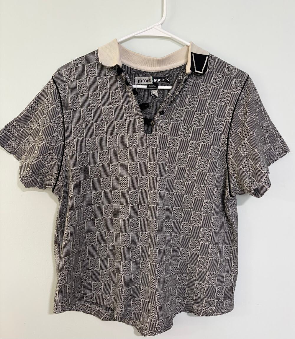 Jamie Sadock Geometric Golf Polo Women's Medium Black White 100% Cotton